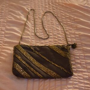 Chic Black and Gold Beaded Clutch